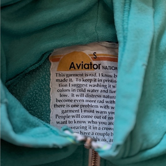 Rare Vintage Aviator Nation Teal Hoodie with Striped Sleeves - Picture 7 of 9